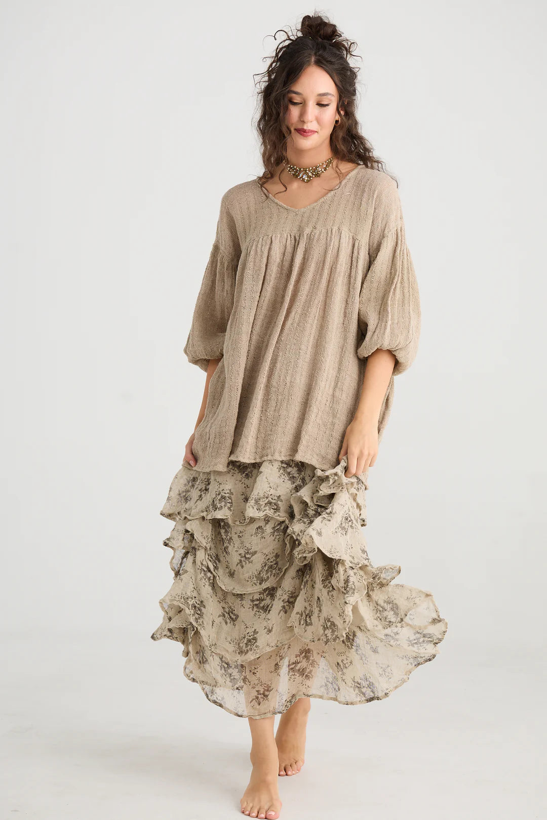 Angelica Linen Gauze Floral Skirt