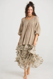 Angelica Linen Gauze Floral Skirt