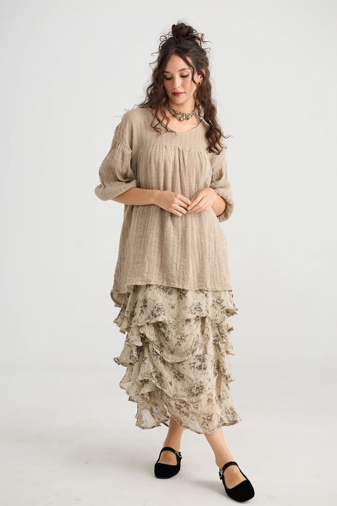 Angelica Linen Gauze Floral Skirt