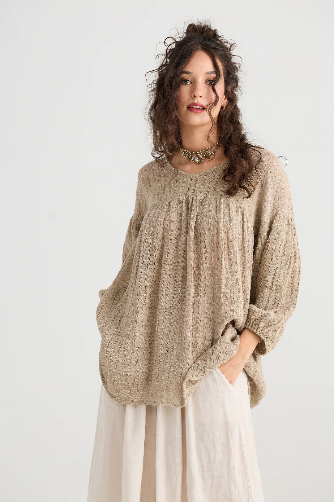 Sahara Linen Top - Desert Sand