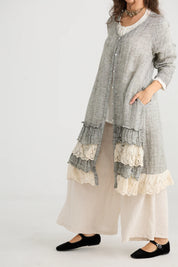 Florette Linen and Lace Long Coat - Mist Gray