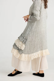 Florette Linen and Lace Long Coat - Mist Gray