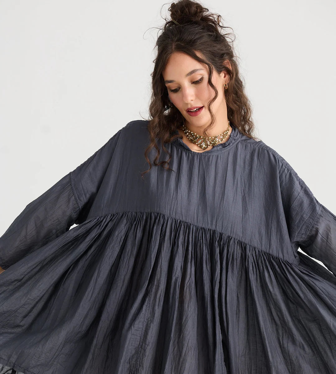 Shalimar Silk and Cotton Top -Ink