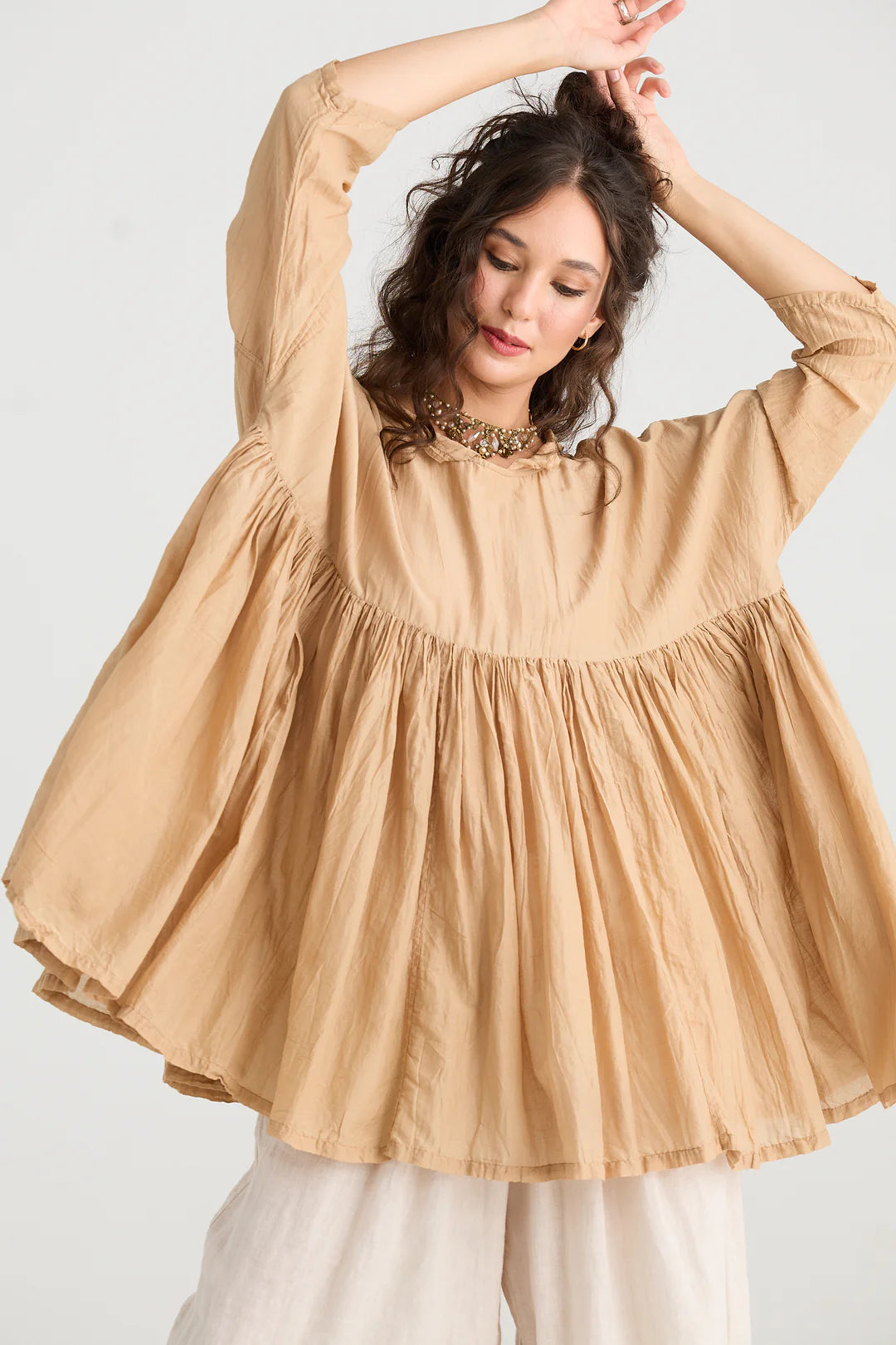 Shalimar Silk and Cotton Top - Caramel