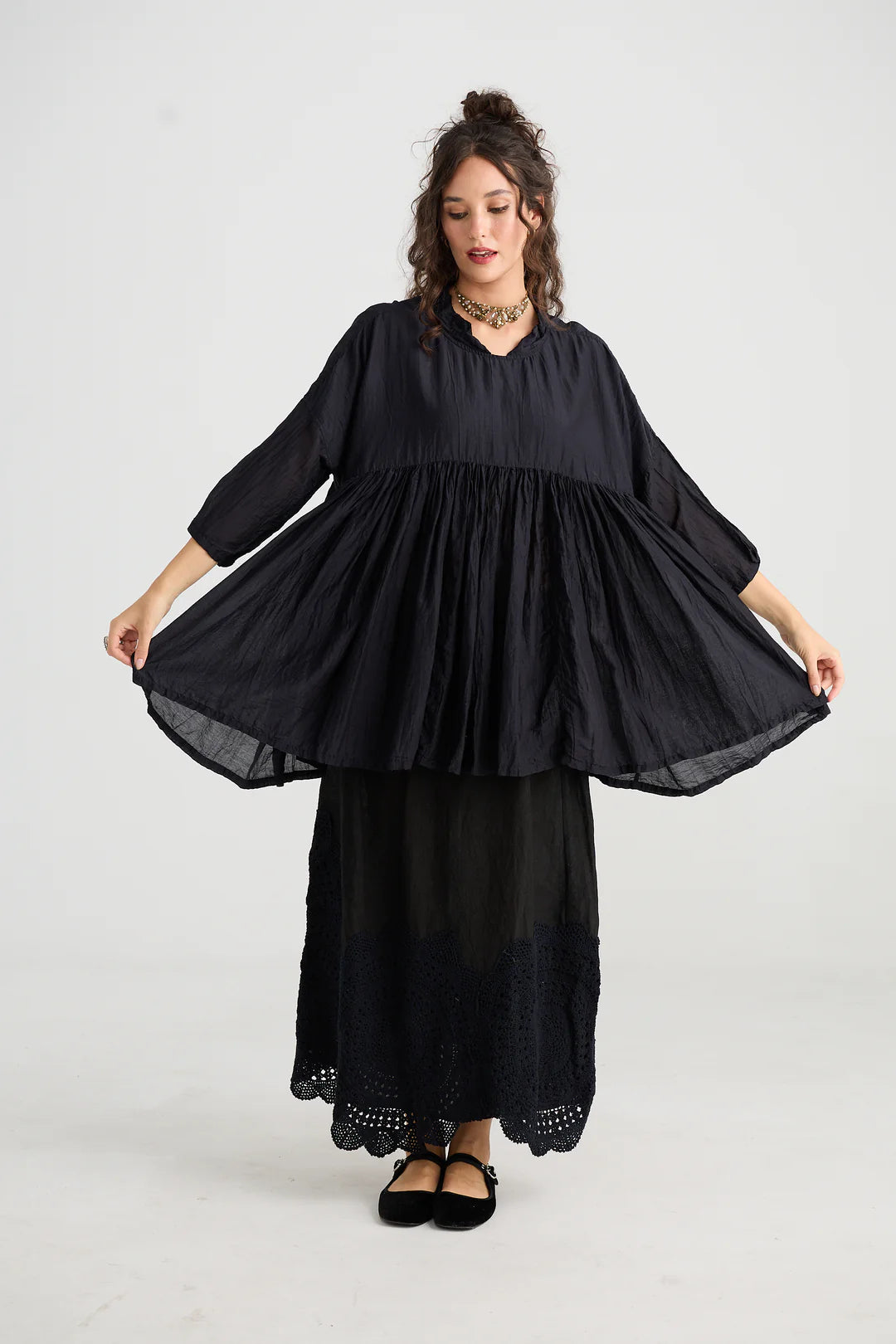Shalimar Silk and Cotton Top - Ebony
