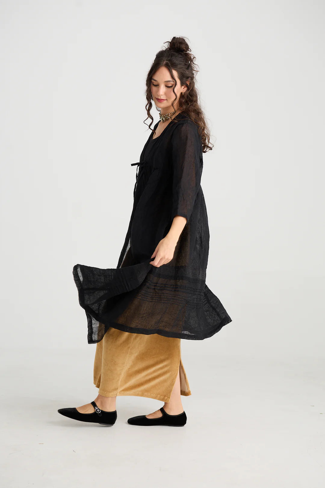 Enchantress Linen Gauze Coat - Liquorice