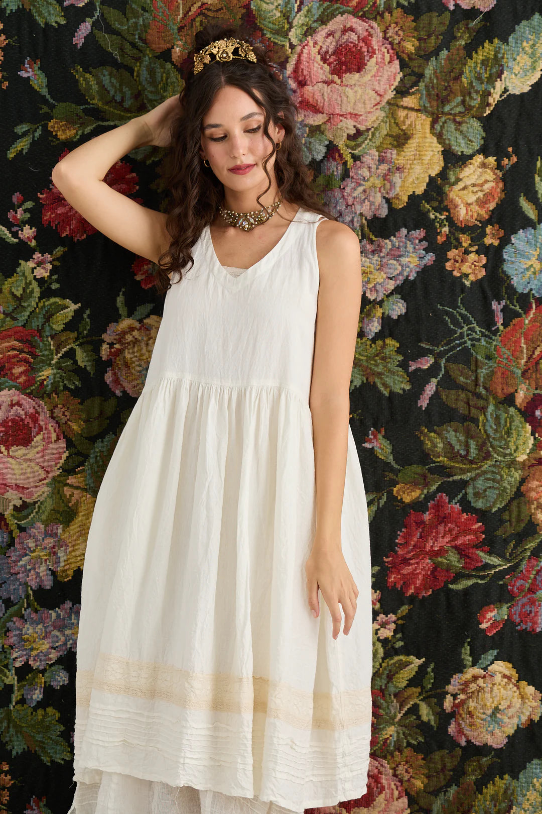 Cassandra Linen Dress - Cream Puff