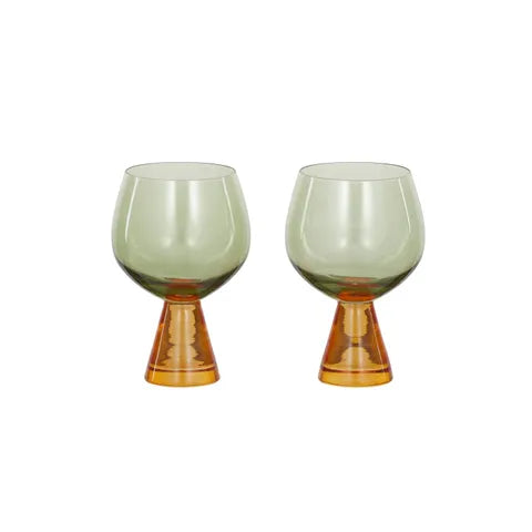 Pyramid Set of 2 Glass Goblet - Amber/Green