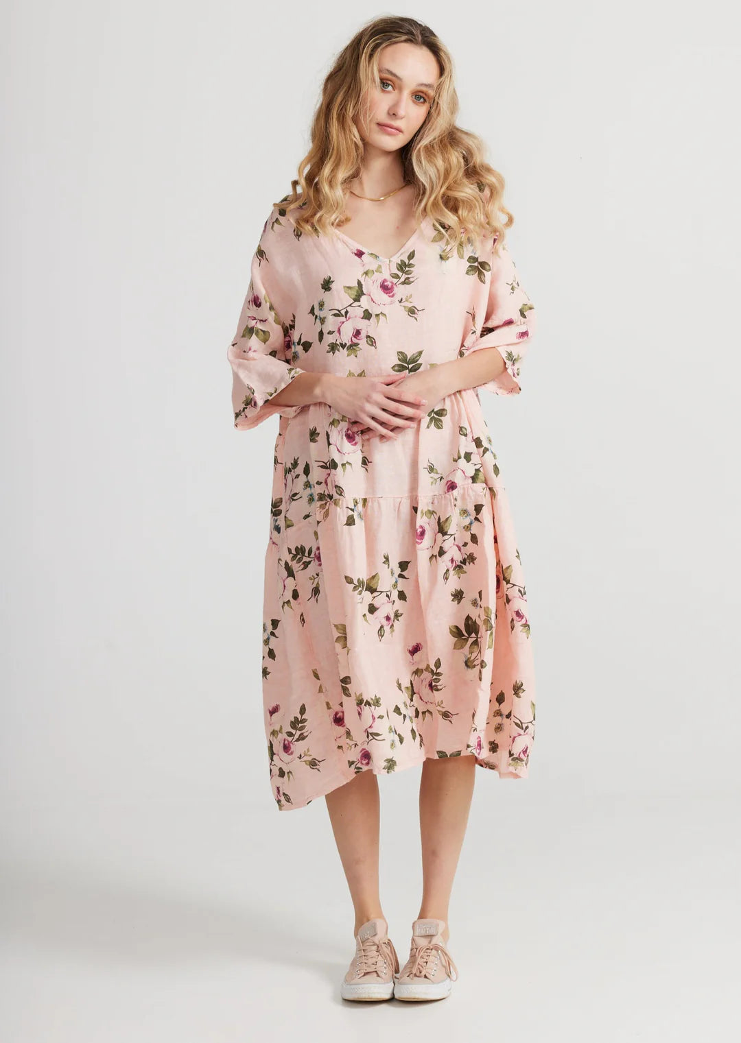 Stella Floral Linen Dress - Tea Rose