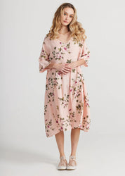 Stella Floral Linen Dress - Tea Rose