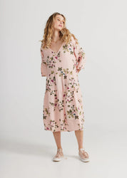 Stella Floral Linen Dress - Blush Rose