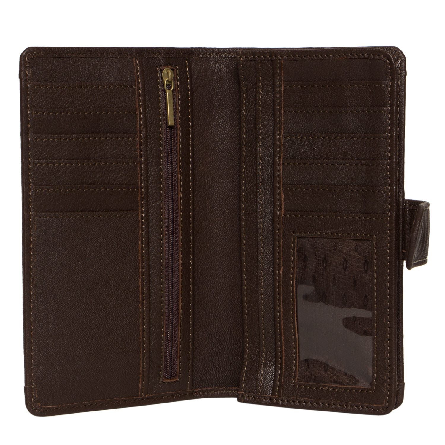 Alexandria Wallet - Hand Carved Brown with Turquoise Leather