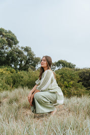 Olbia Top - Green White Natural Stripe Mesh