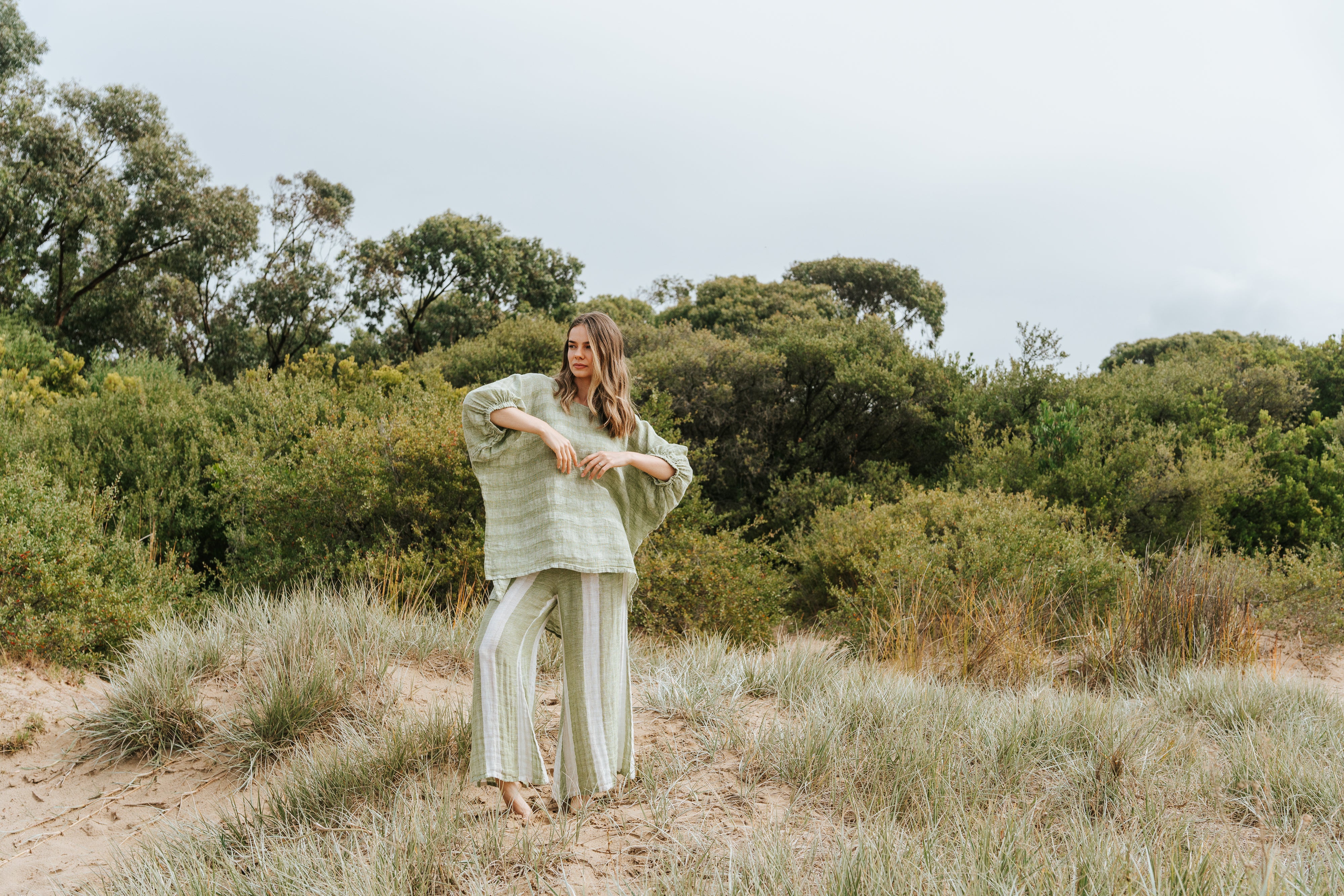 Olbia Top -  Chambray Green Combo