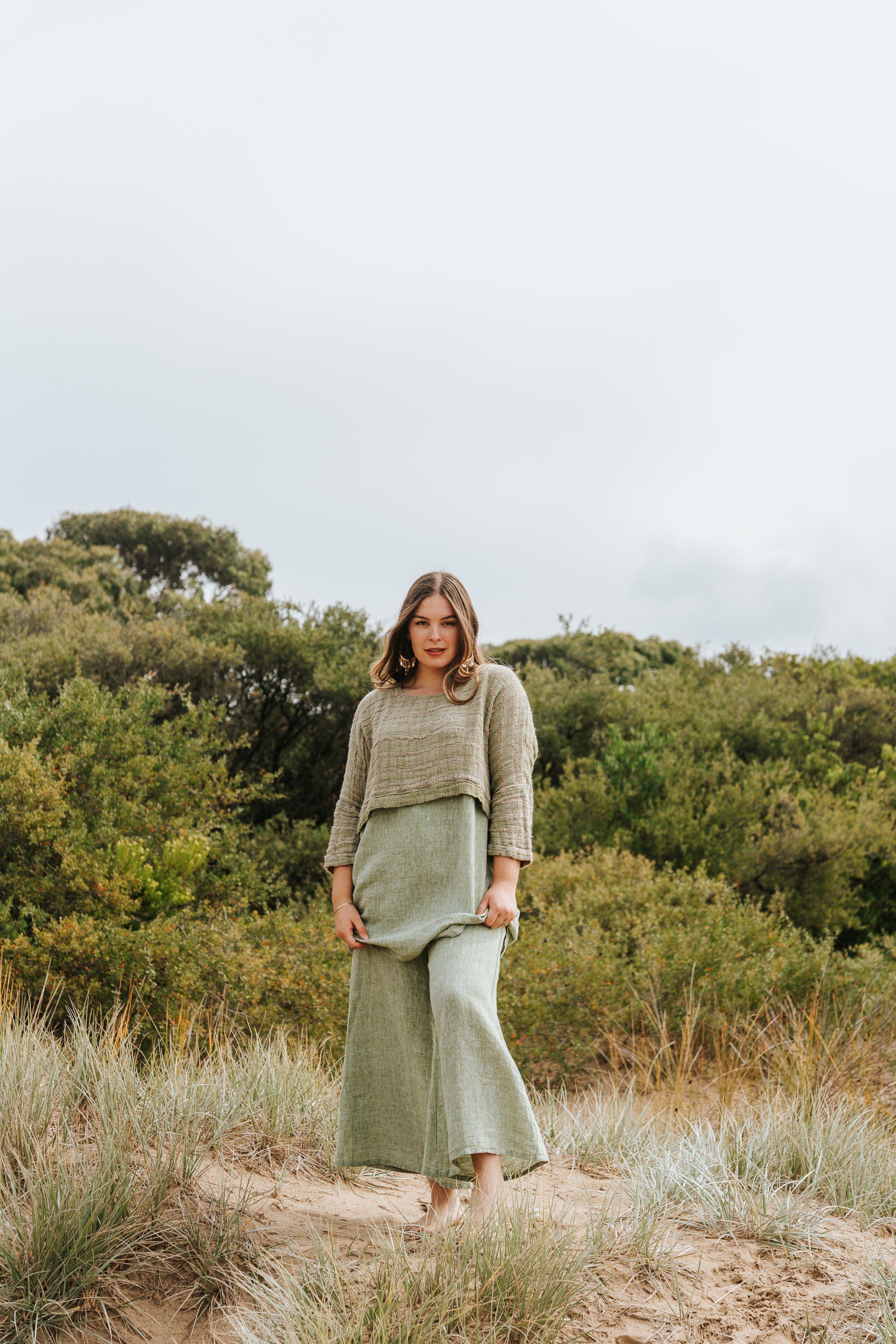 Monti Top - Chambray Green Spaced Heavy Mesh