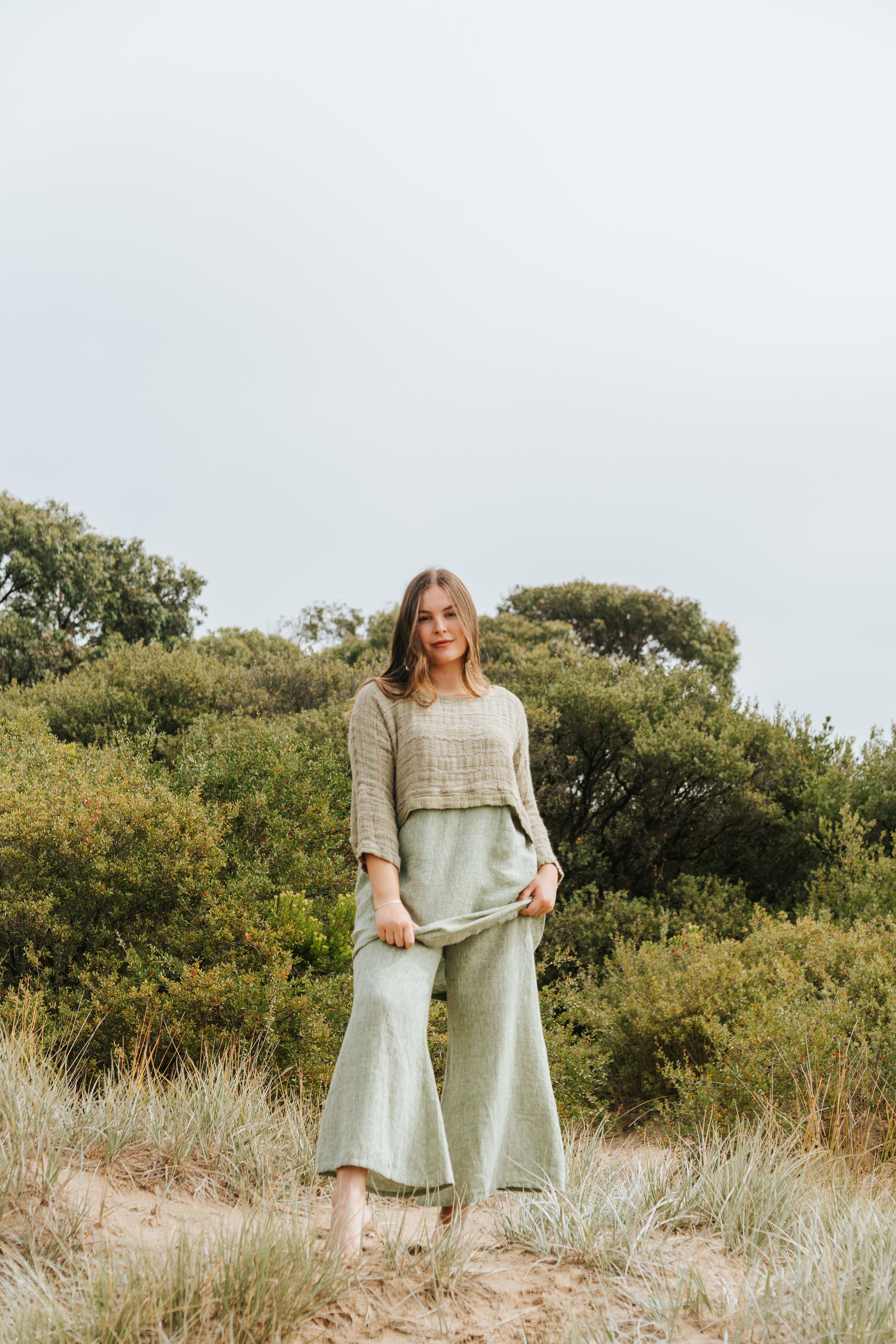 Monti Top - Chambray Green Spaced Heavy Mesh