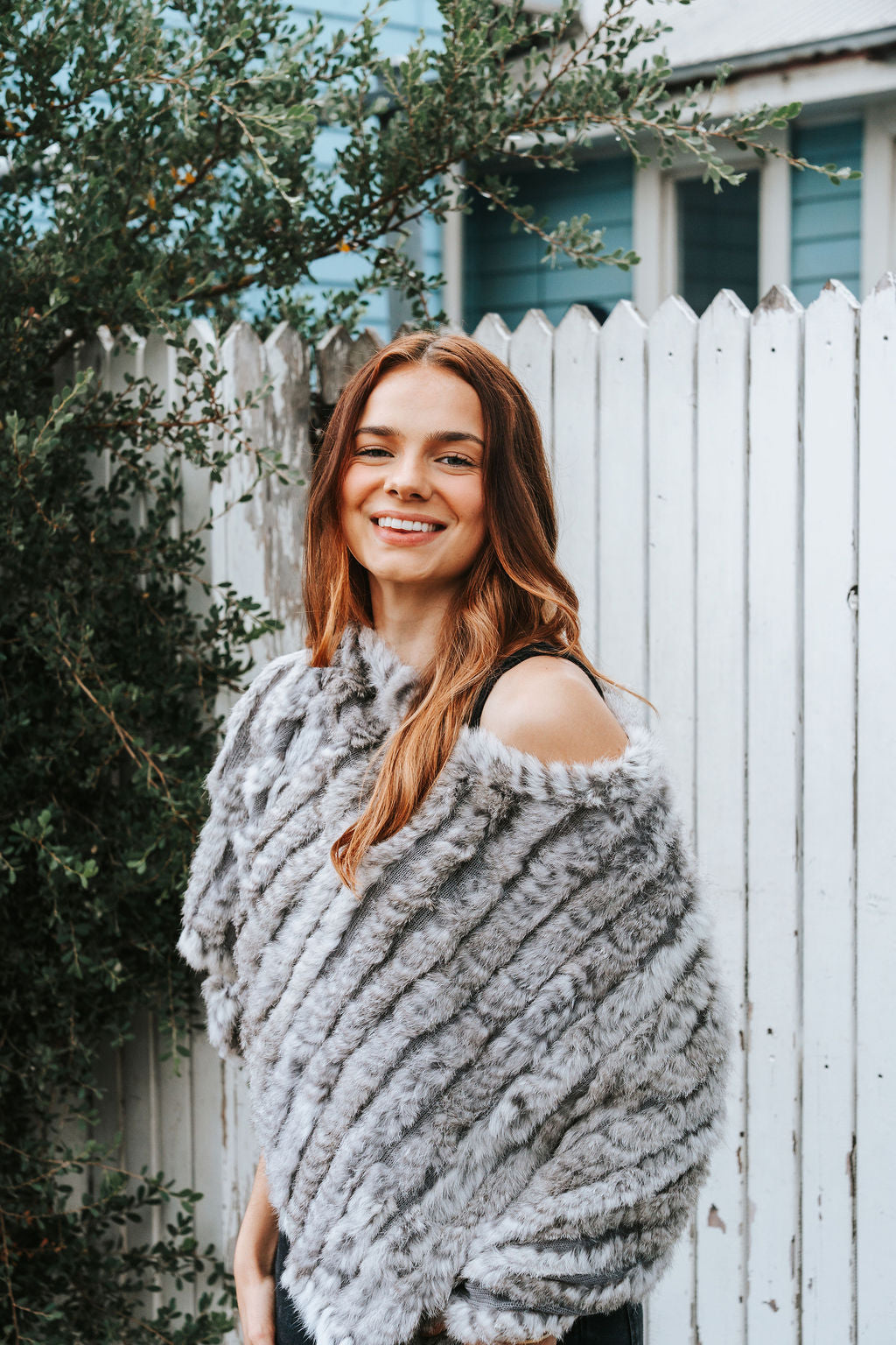 Fur Poncho - Natural Grey
