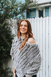 Fur Poncho - Natural Grey
