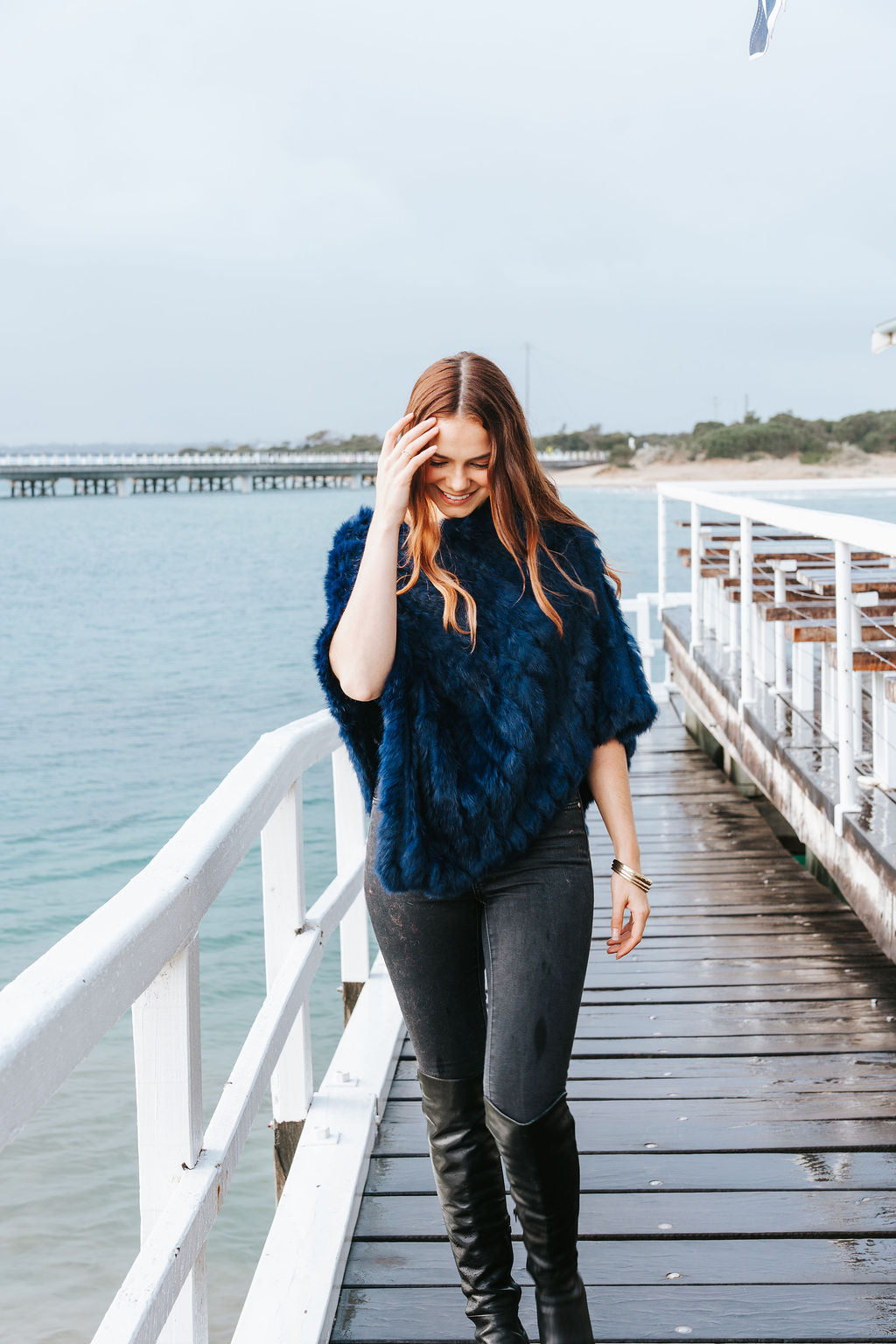 Fur Poncho - Royal Blue