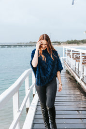 Fur Poncho - Royal Blue