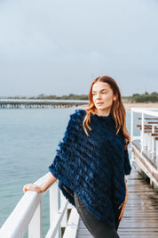 Fur Poncho - Royal Blue