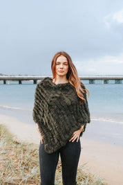 Fur Poncho - Olive