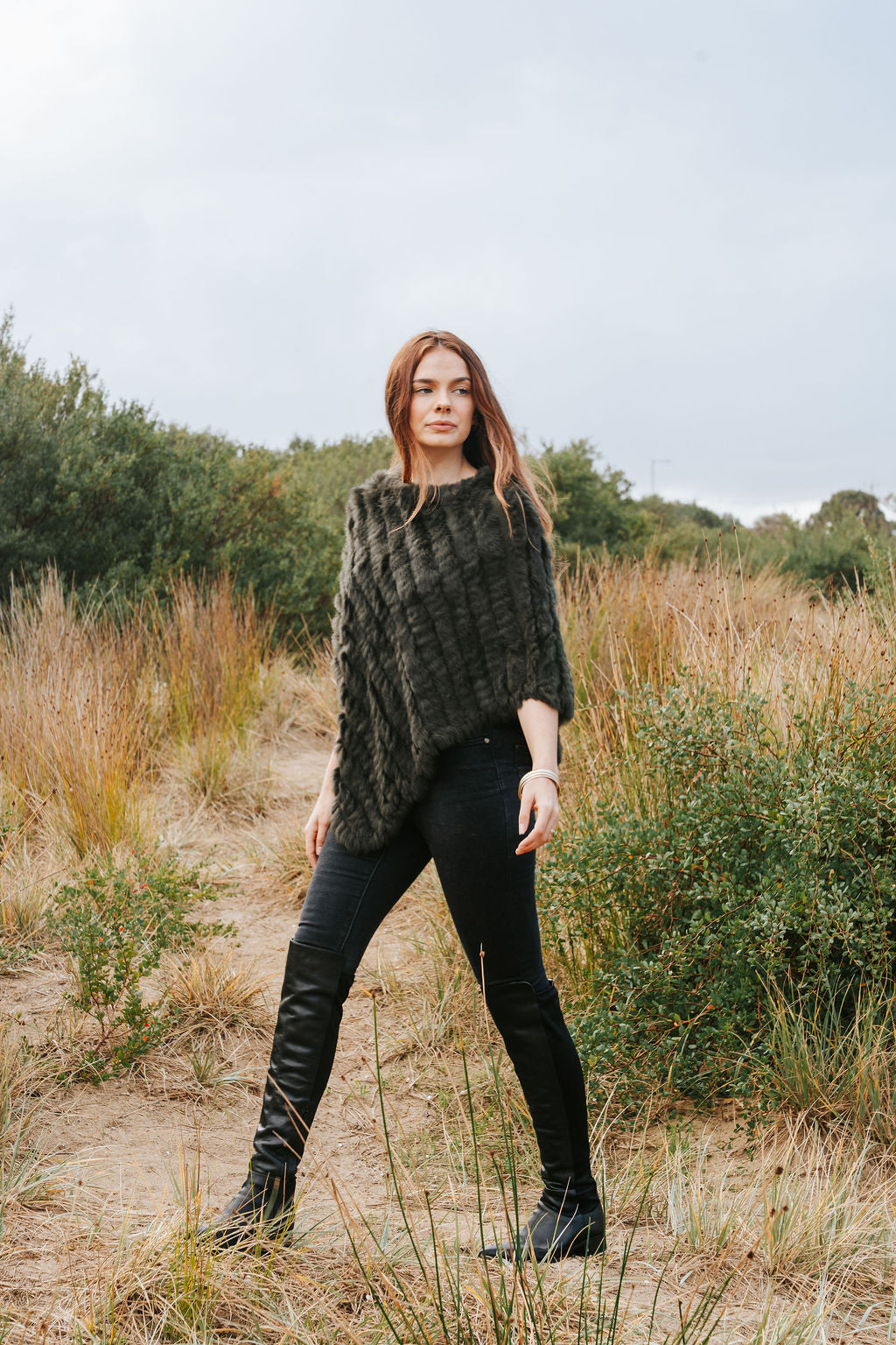 Fur Poncho - Olive