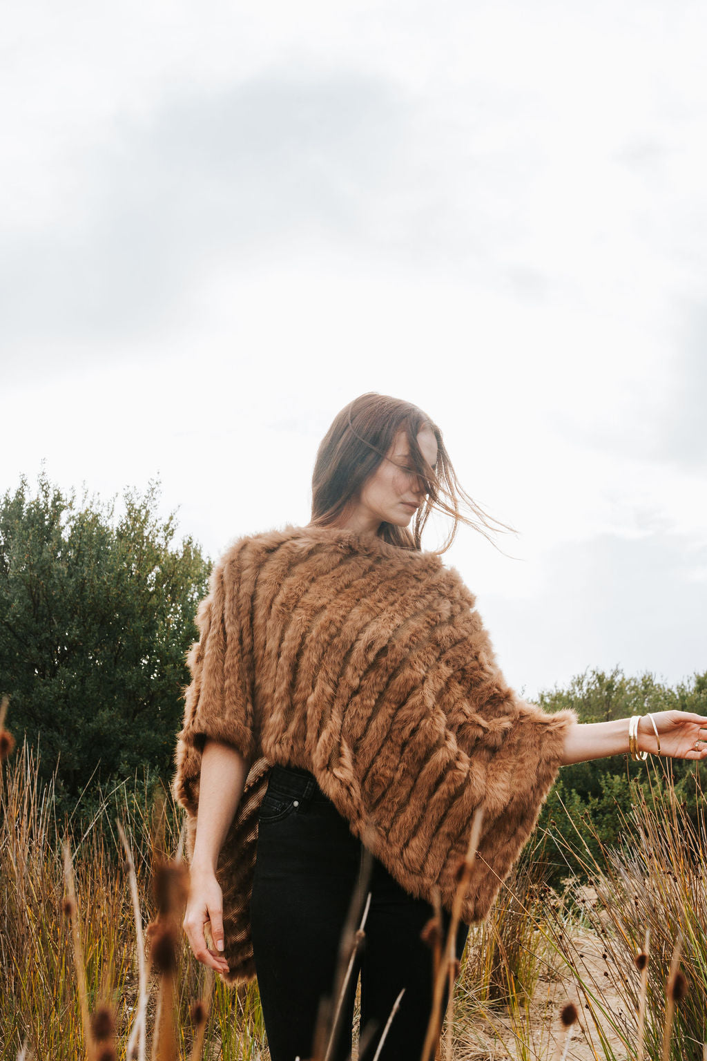 Fur Poncho - Camel