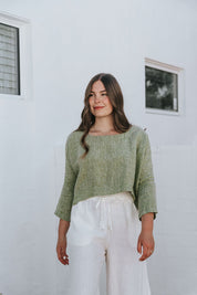 Monti Top - Chambray Green Linen