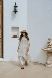 Tertenia Dress - Natural + White Stripe Mesh