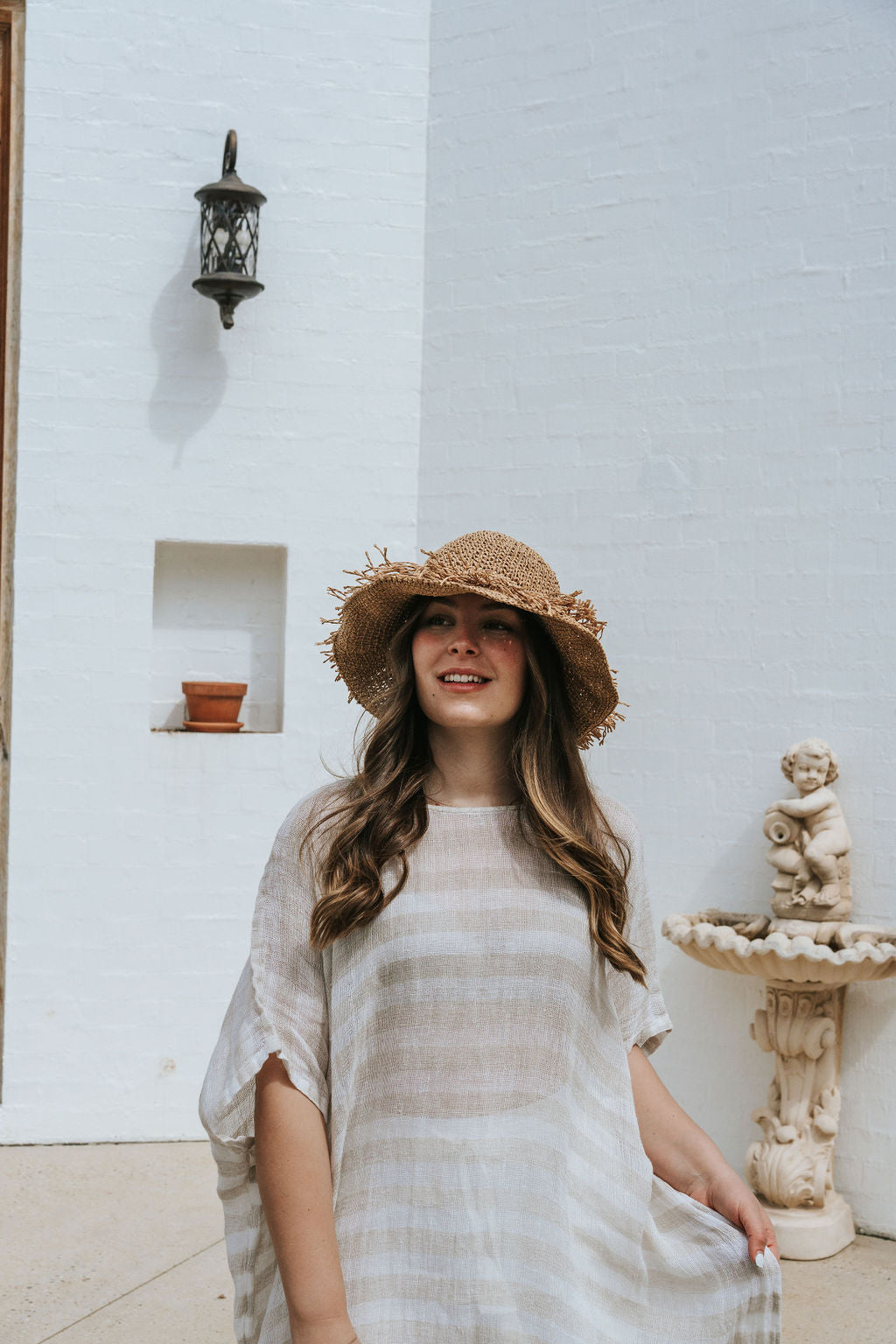 Tertenia Dress - Natural + White Stripe Mesh