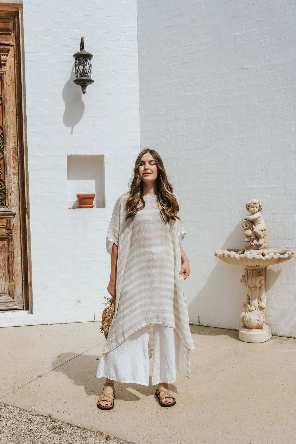 Tertenia Dress - Natural + White Stripe Mesh