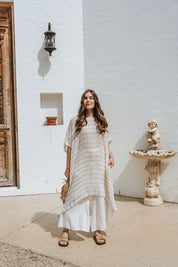 Tertenia Dress - Natural + White Stripe Mesh