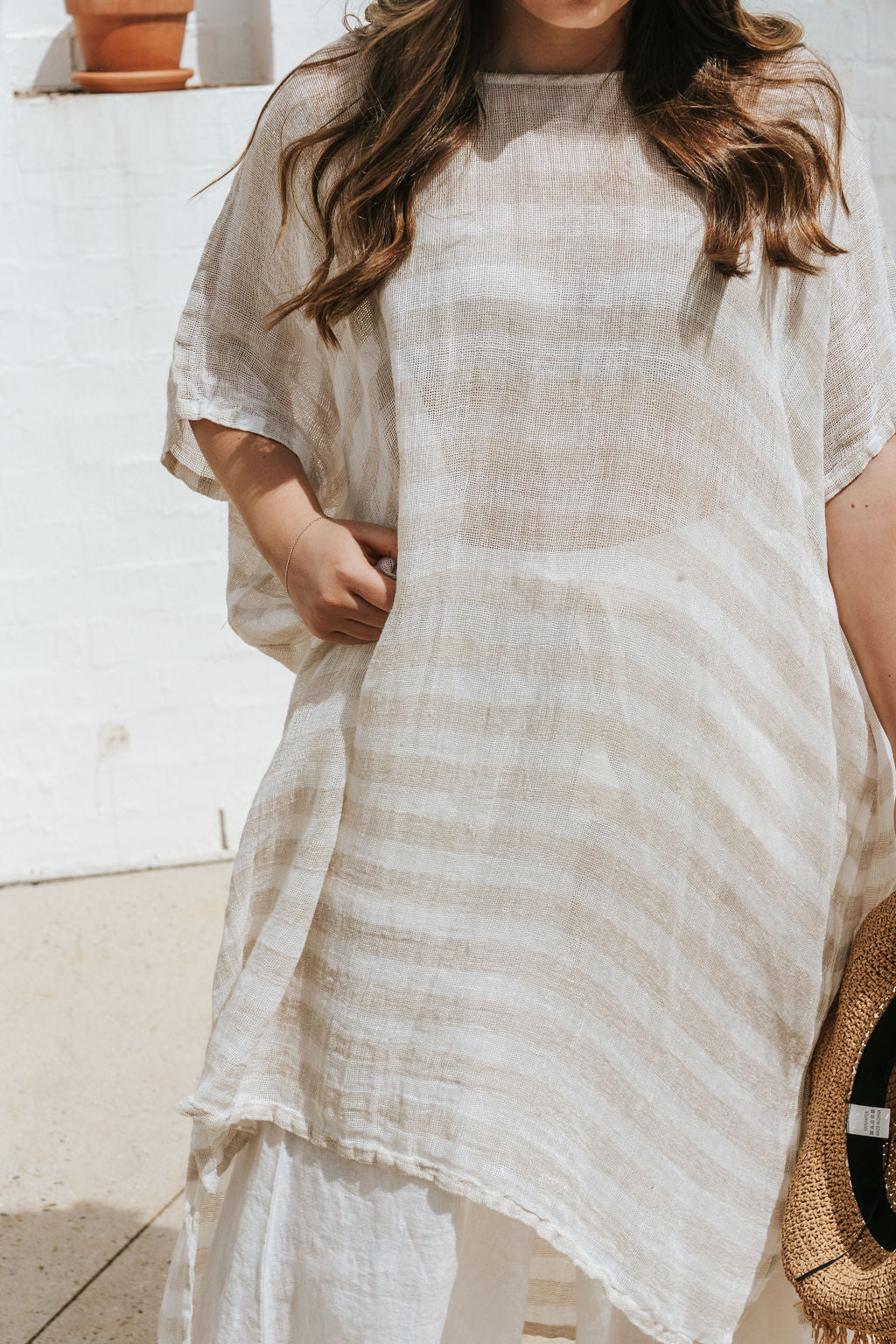 Tertenia Dress - Natural + White Stripe Mesh