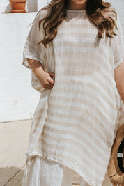 Tertenia Dress - Natural + White Stripe Mesh