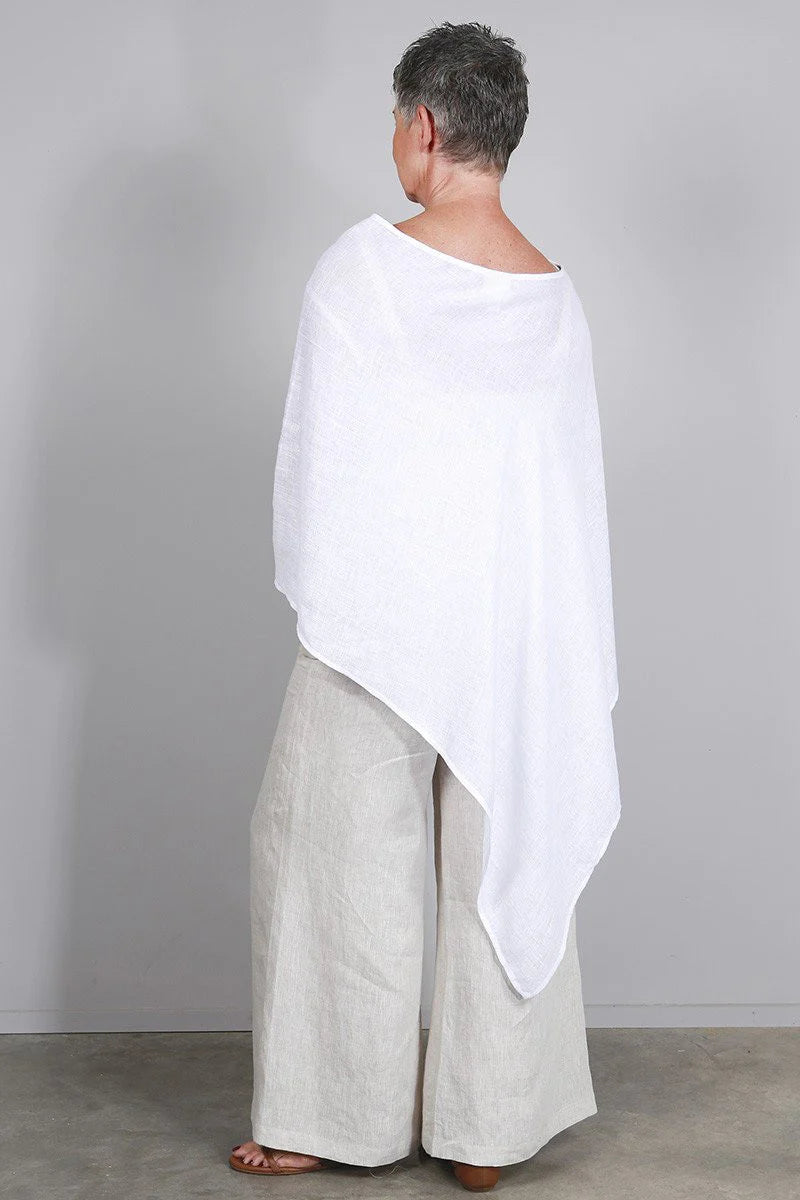 Linen Poncho - White