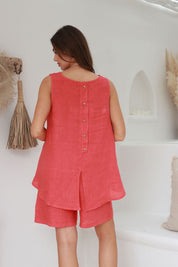 Gaia Linen Top - Hibiscus