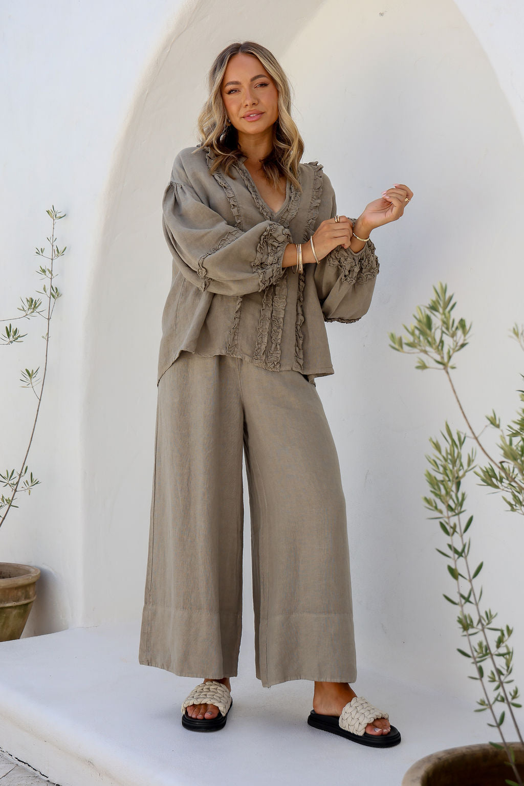 Carina Linen Top FA - Dune