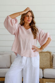 Giocosa Linen Top - Blush