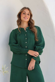 Brava Linen Top - Forest