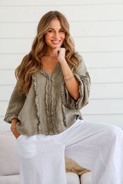 Carina Linen Top FA - Dune