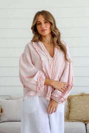 Carina Linen Top FA - Blush
