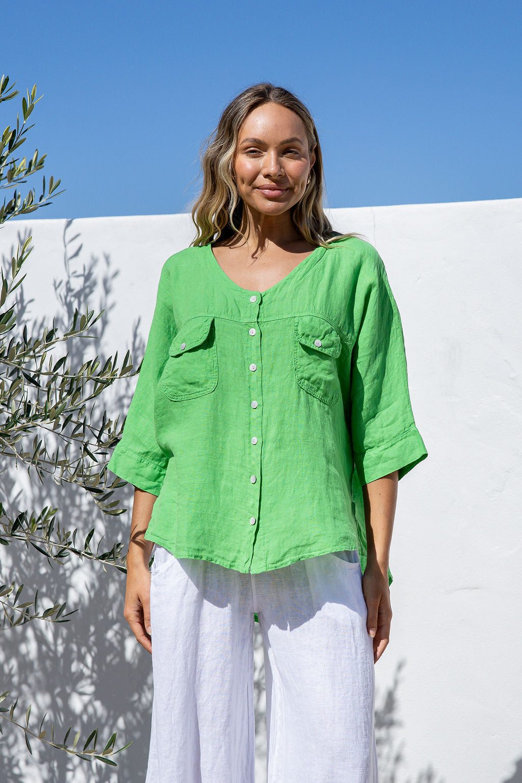 Nomade Linen Top - Verde