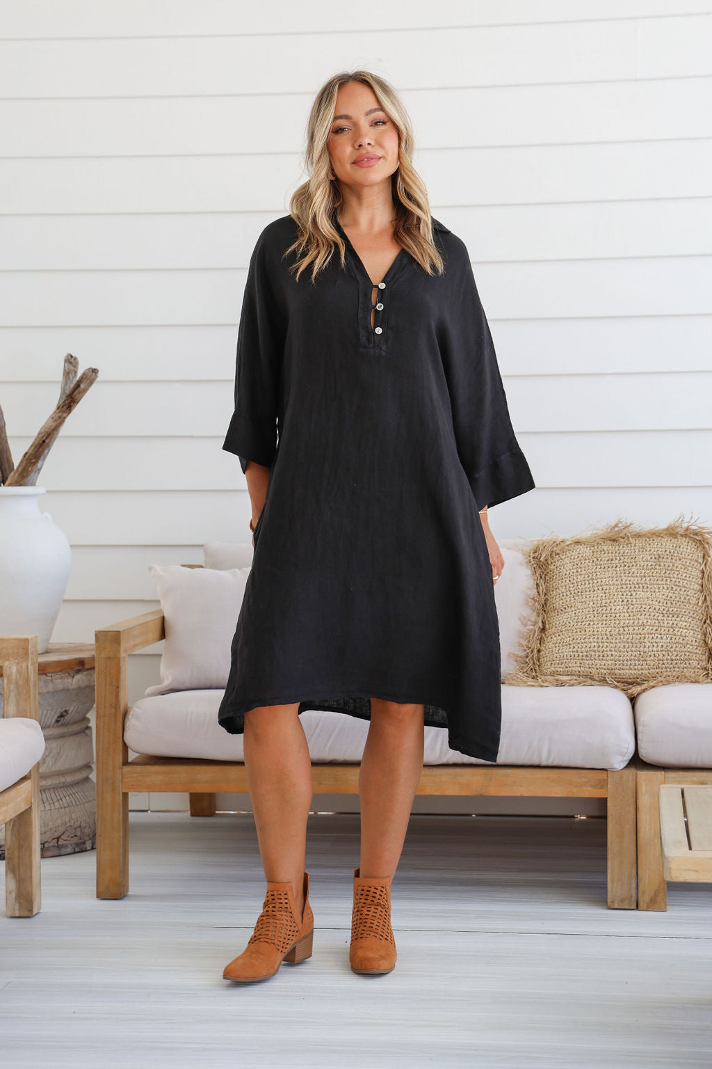 Autunno Linen Dress - Black