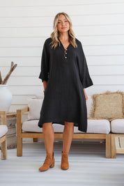 Autunno Linen Dress - Black