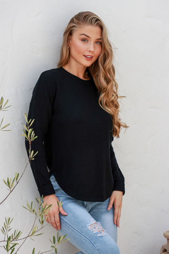 Knitted Cotton Sweater - Black