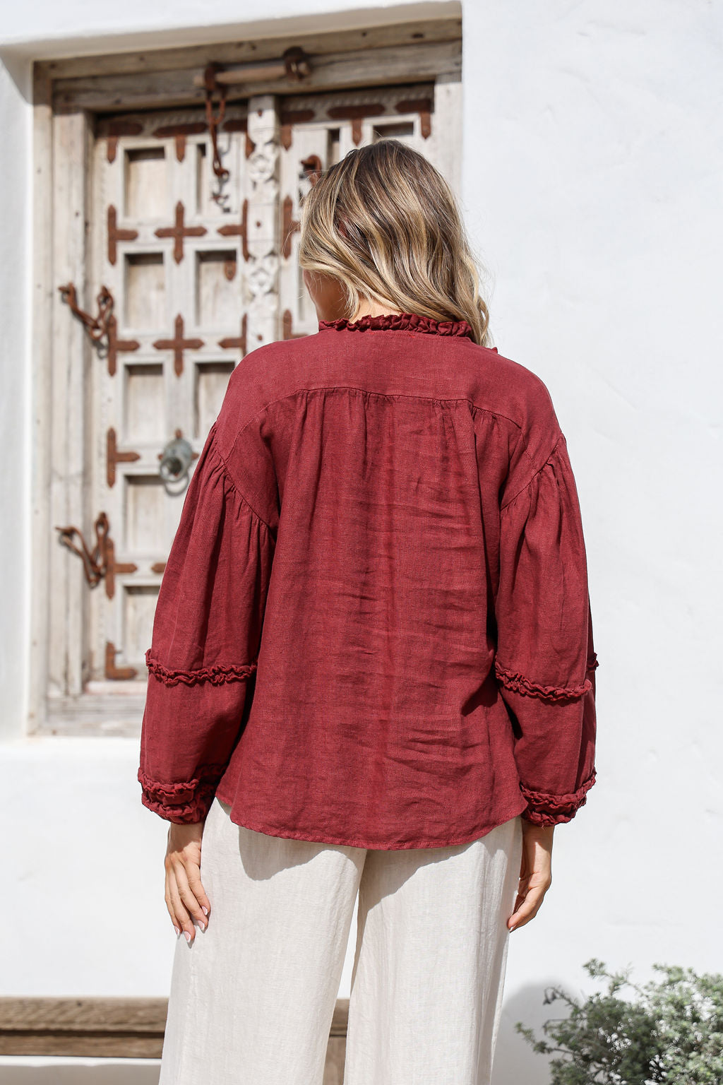 Carina Linen Top FA - Berry