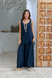 Tullia Linen Top - Navy