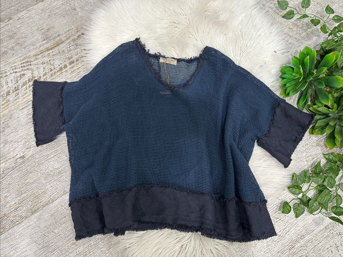 Carina Linen Top - Navy