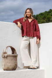 Carina Linen Top FA - Berry